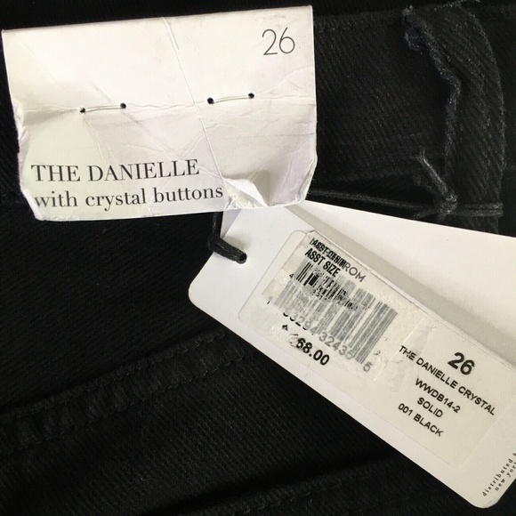 NWT!! WEWOREWHAT Danielle Black Crystal Button Straight Leg Jeans Cotton Size 26 - Picture 12 of 16